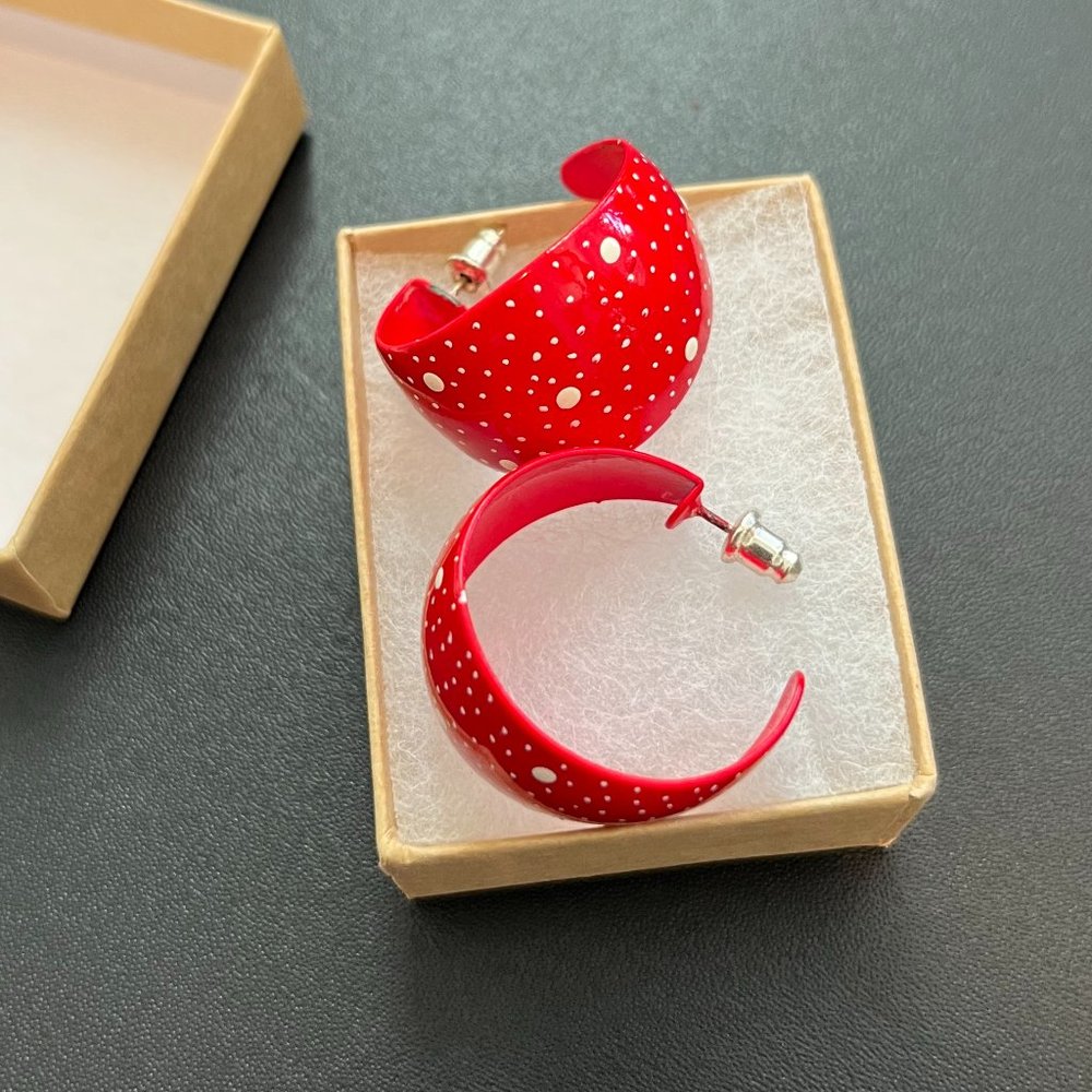 Vintage 50s Retro 1950s red white polka dot hoop earrings oversized, $10 bundled